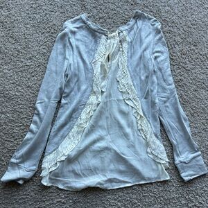 Elegant Cream Gray Ruffle Women's Top